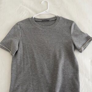 Zara Gray Short Sleeve Top with Embellished Cuffs